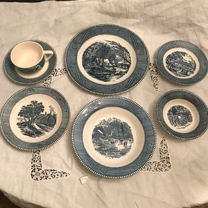 Vintage Currier & Ives  Place Settings - 7 pieces